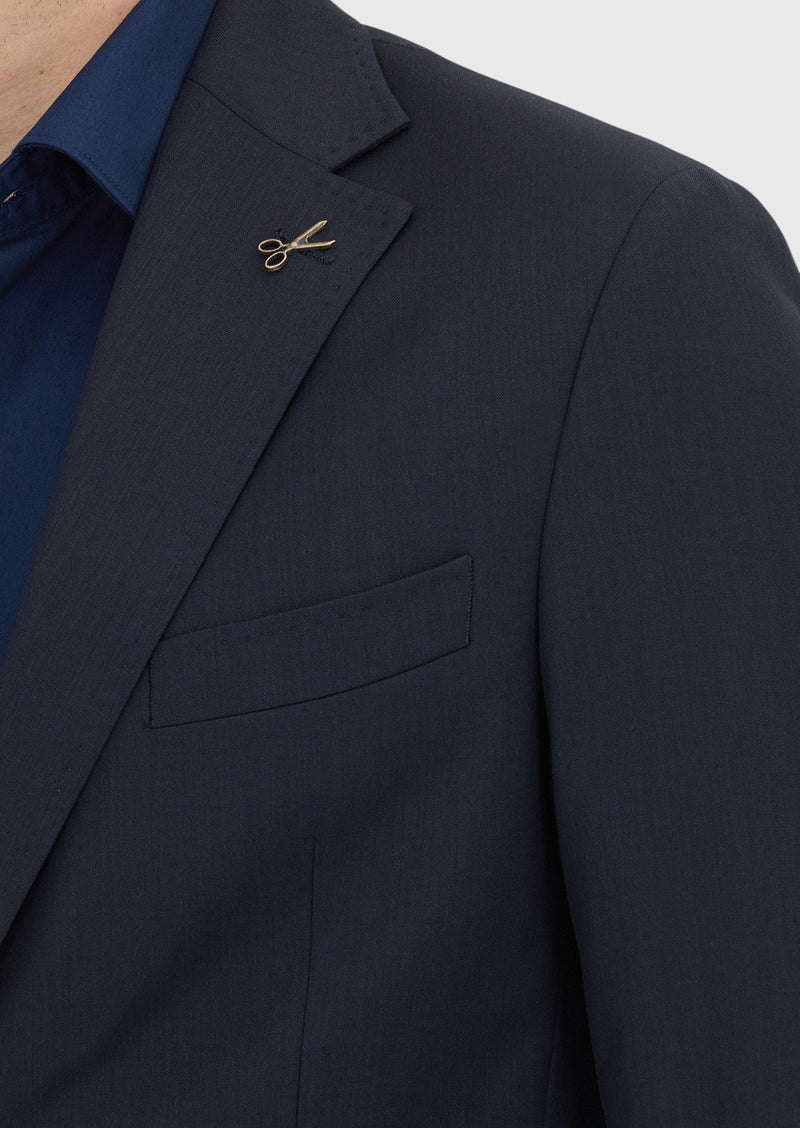 Koyu Lacivert Çizgili Zeroweight Slim Fit %100 Yün Takım Elbise