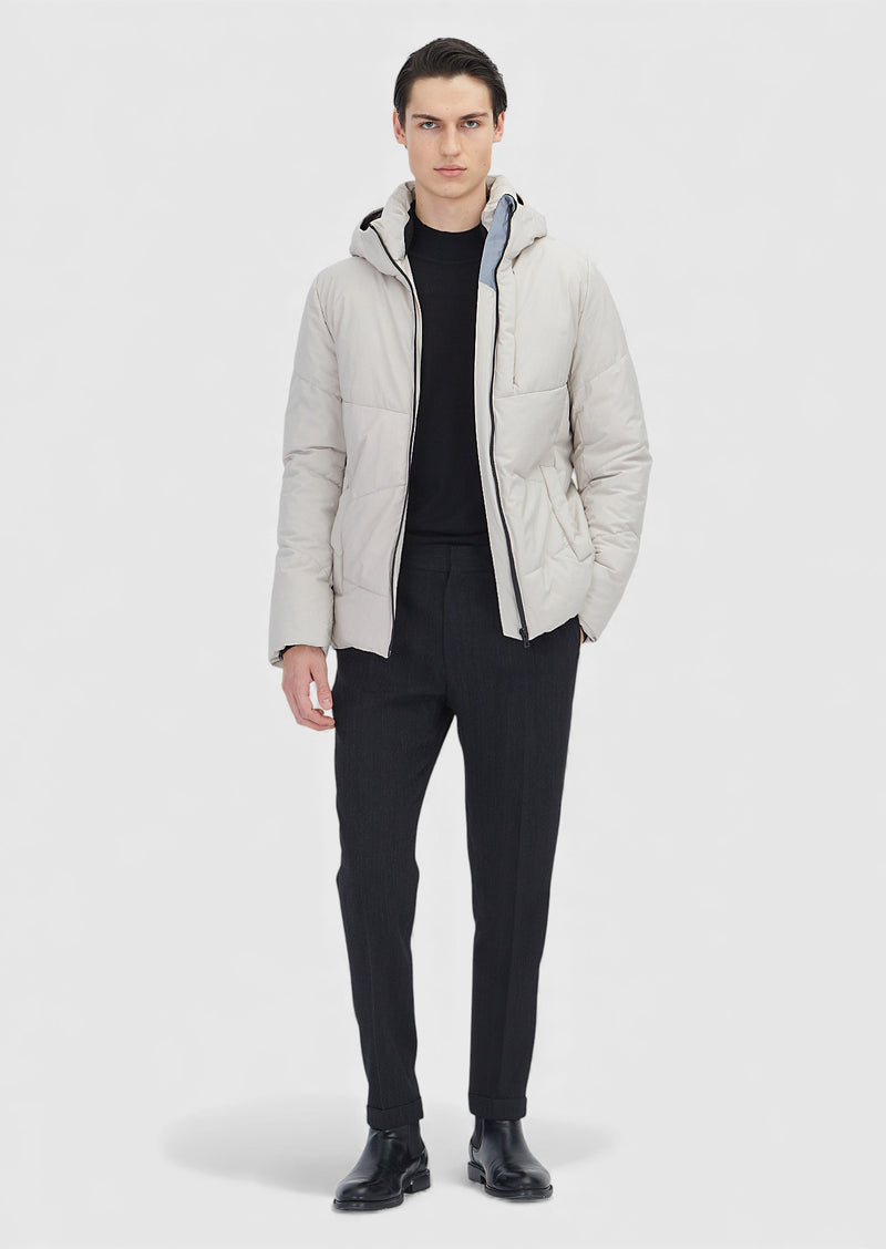 Bej Regular Fit Kapüşonlu Casual Dokuma Mont