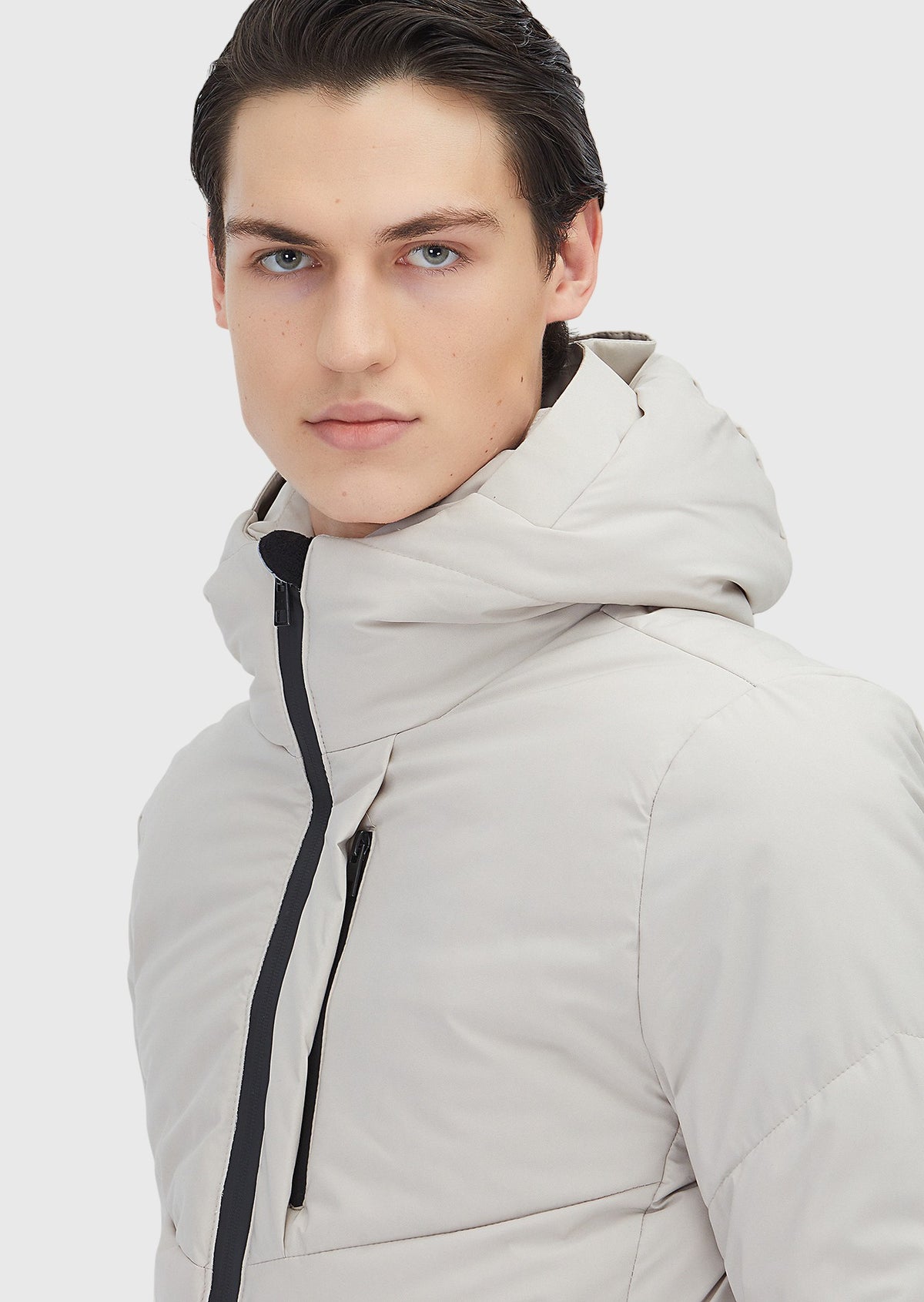 Bej Regular Fit Kapüşonlu Casual Dokuma Mont
