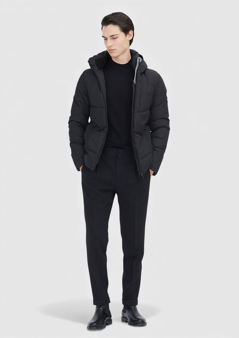 Siyah Regular Fit Kapüşonlu Casual Dokuma Mont