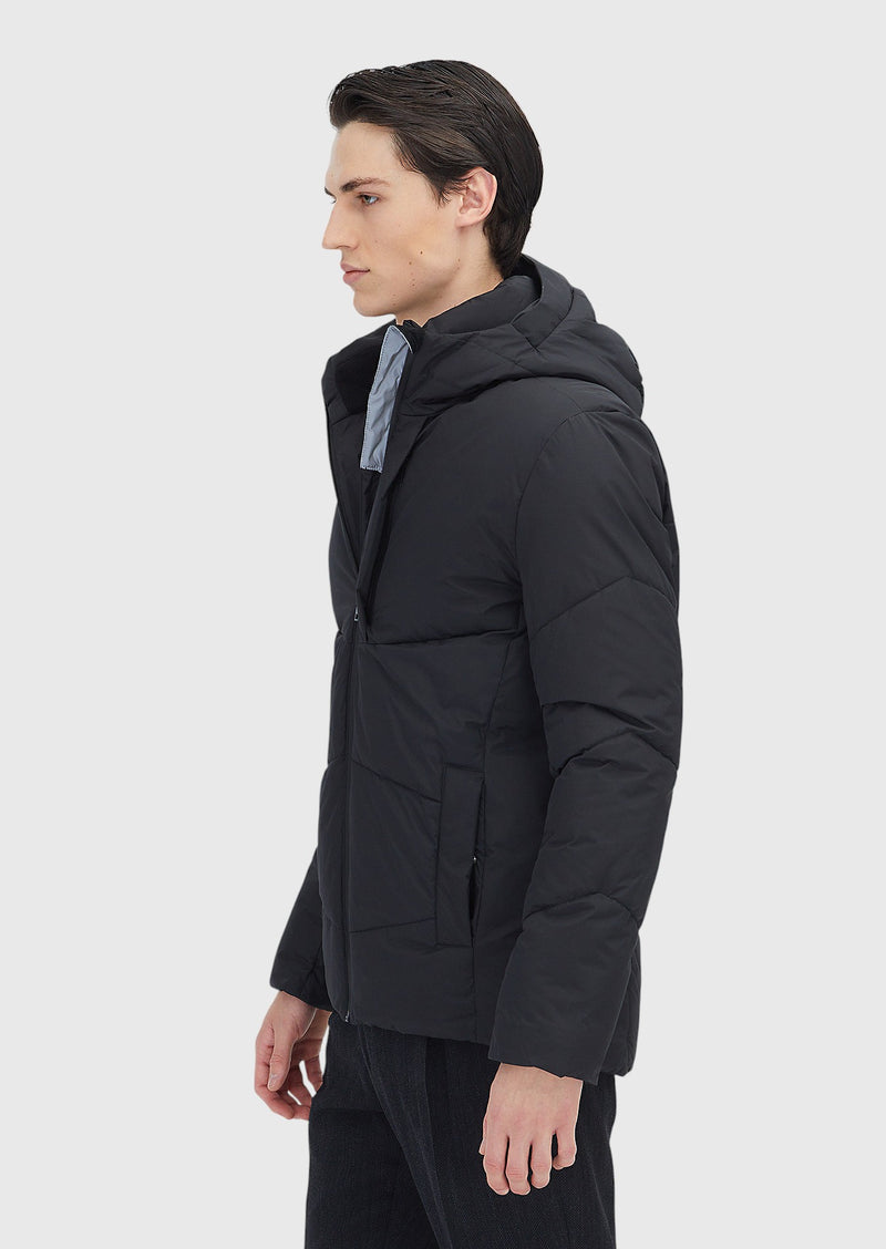 Siyah Regular Fit Kapüşonlu Casual Dokuma Mont