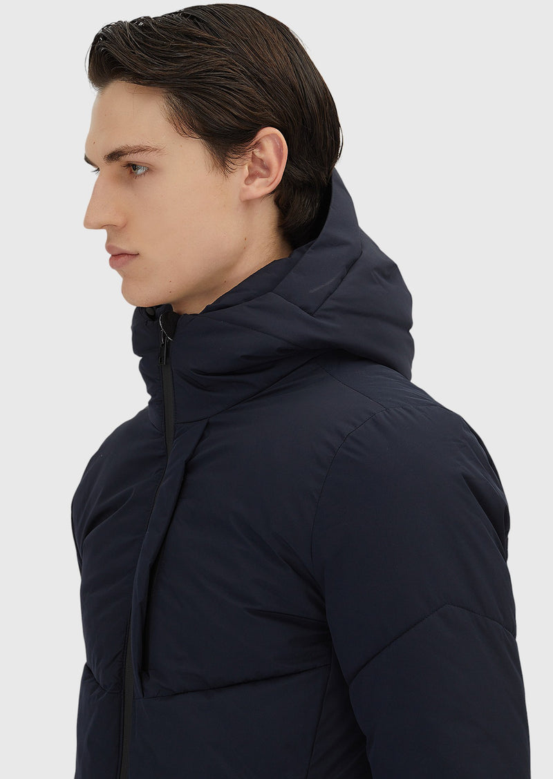 Lacivert Regular Fit Kapüşonlu Casual Dokuma Mont
