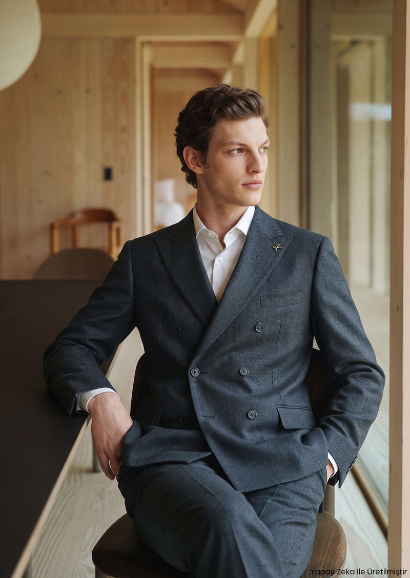 Yeşil Düz Zeroweight Slim Fit %100 Yün Takım Elbise