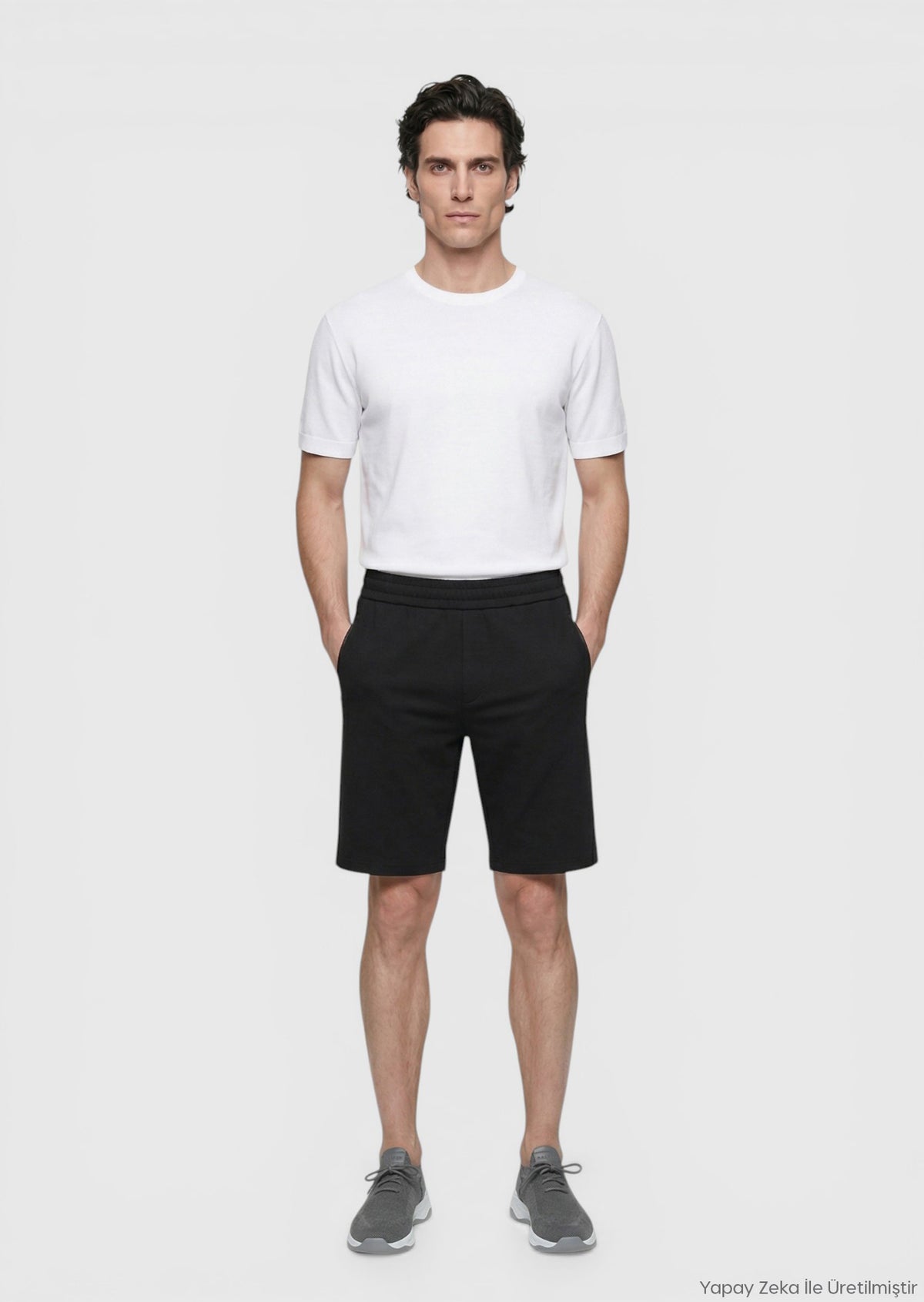 Siyah Düz Örme Regular Fit Casual Bermuda