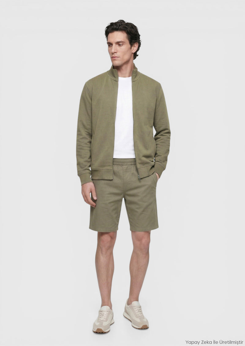 Haki Düz Örme Regular Fit Casual Bermuda