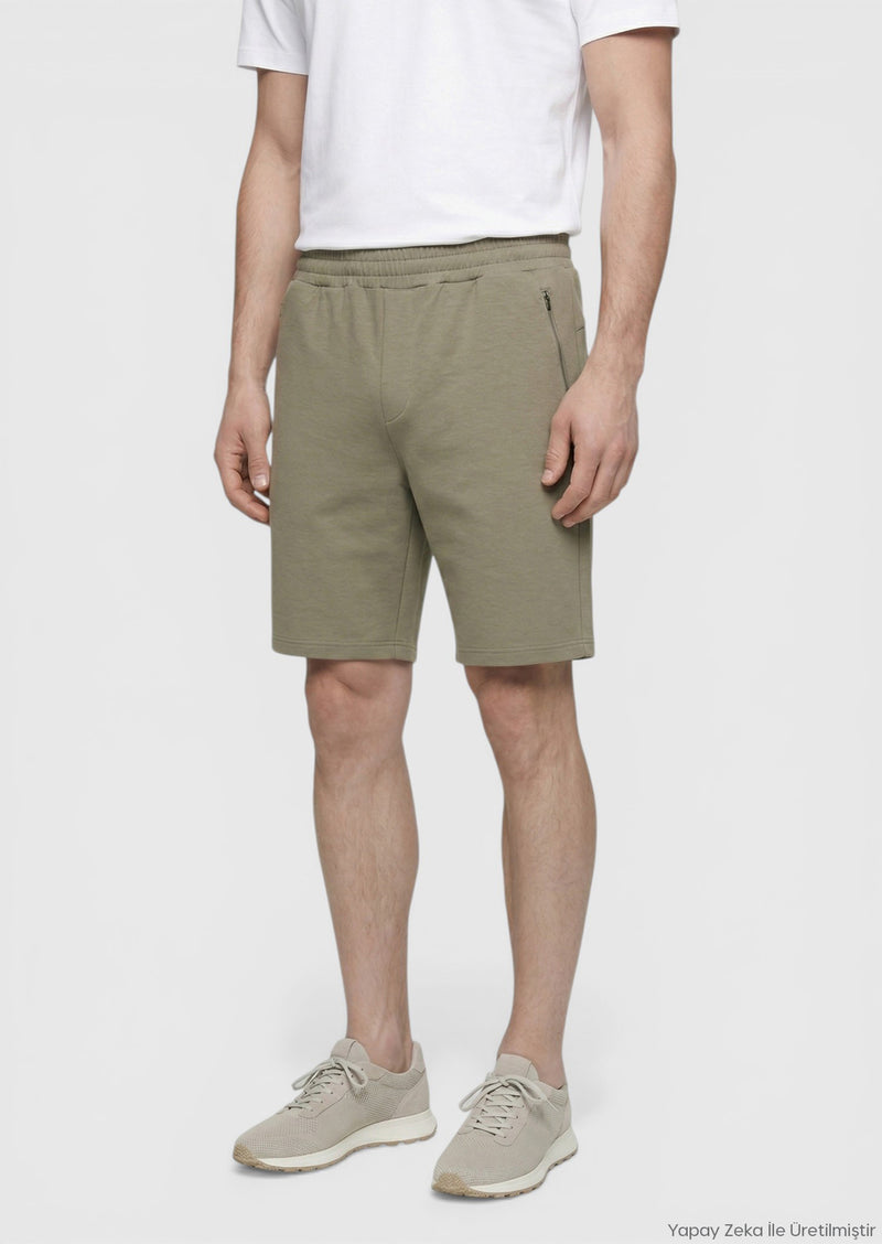 Haki Düz Örme Regular Fit Casual Bermuda