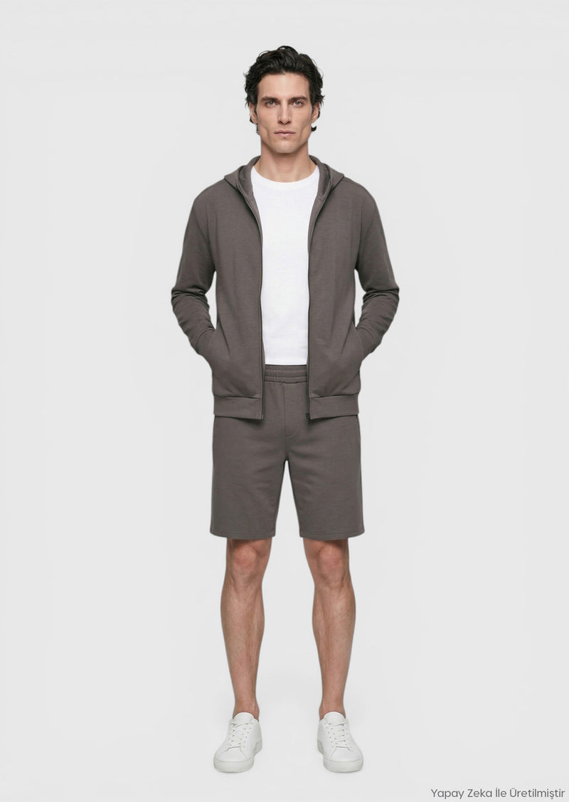 Mürdüm Düz Örme Regular Fit Casual Bermuda