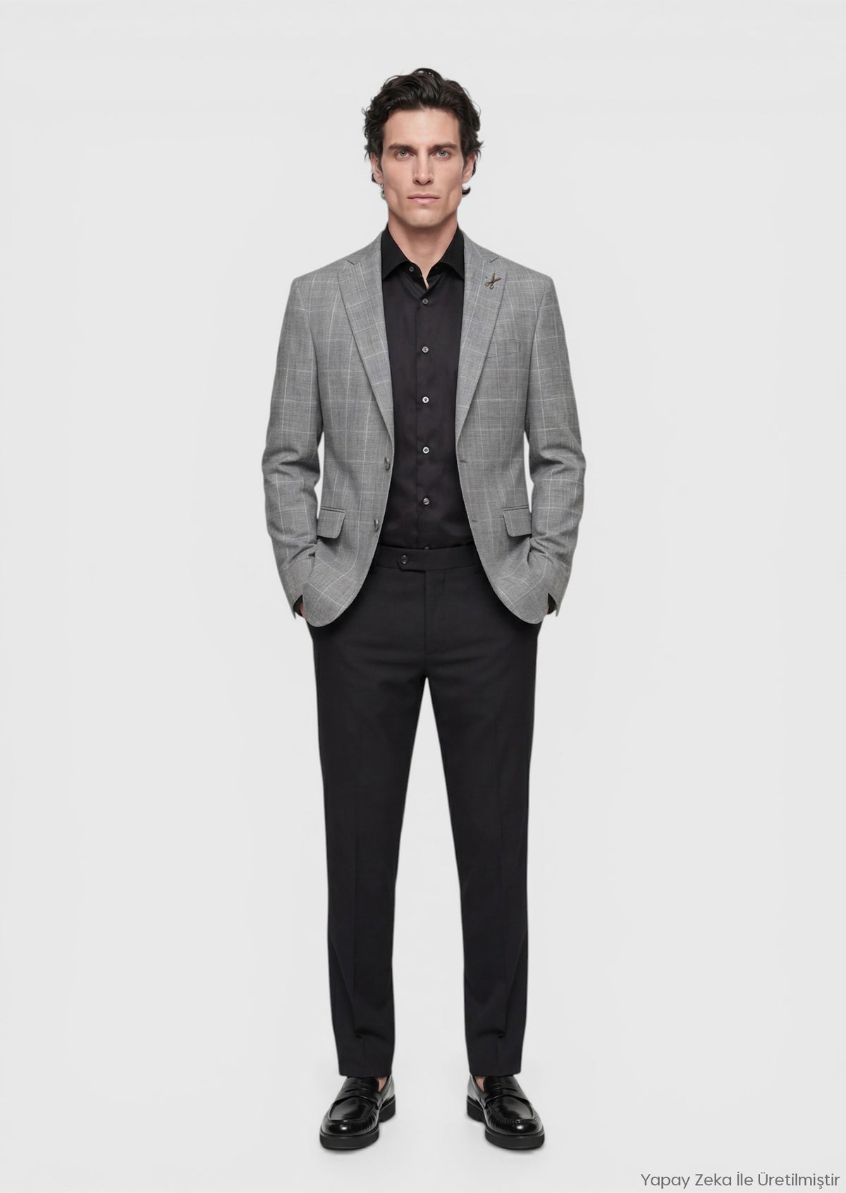 Gri Modern Fit İpek Karışımlı Ceket
