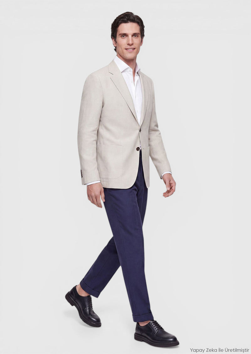 Ekru Zeroweight Slim Fit %100 Keten Ceket