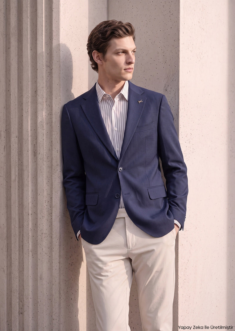 Lacivert Shirt Shoulder Slim Fit %100 Yün Ceket