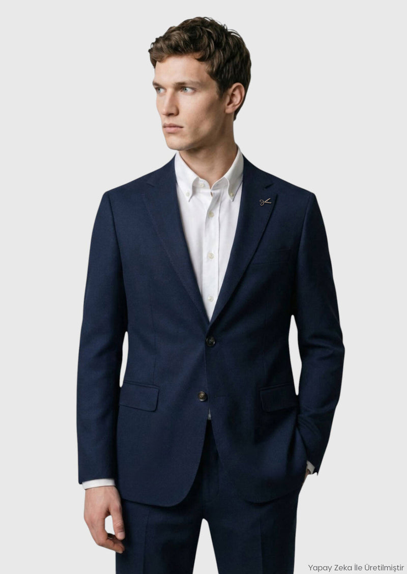 Lacivert Shirt Shoulder Slim Fit %100 Yün Ceket