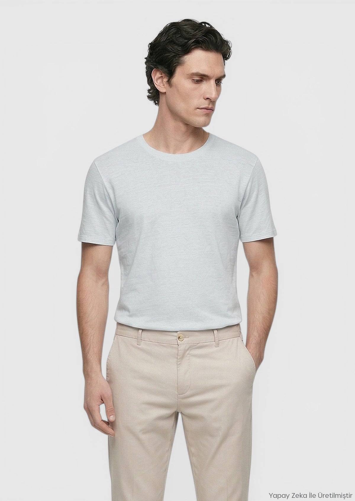 Gri Düz %100 Keten T-Shirt