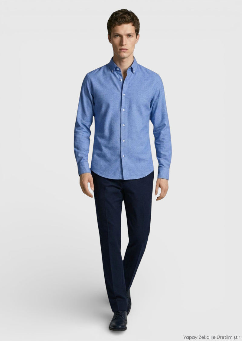 Lacivert Düz Regular Fit Uzun Dokuma Casual %100 Pamuk Gömlek
