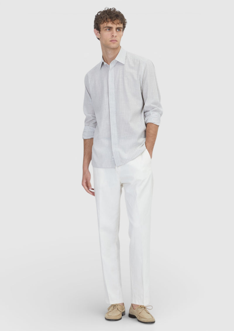 Gri Çizgili Regular Fit Uzun Dokuma Casual %100 Pamuk Gömlek