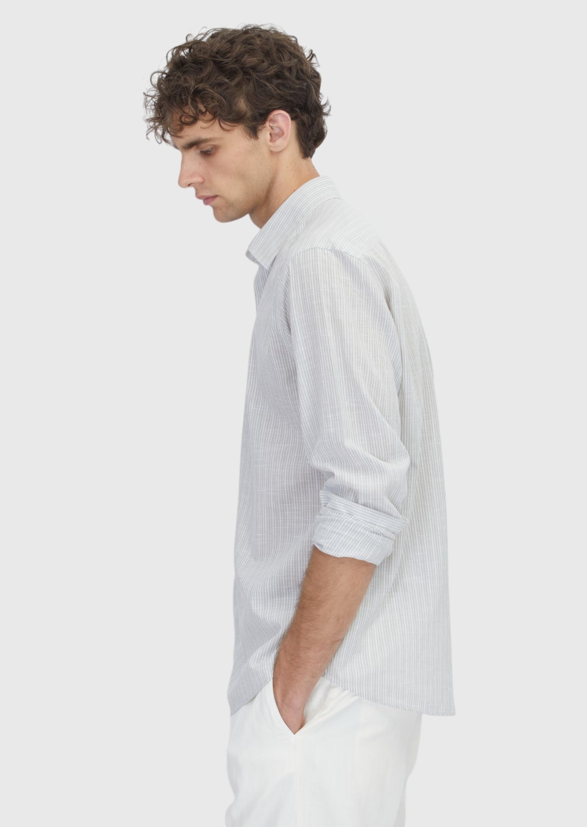 Gri Çizgili Regular Fit Uzun Dokuma Casual %100 Pamuk Gömlek
