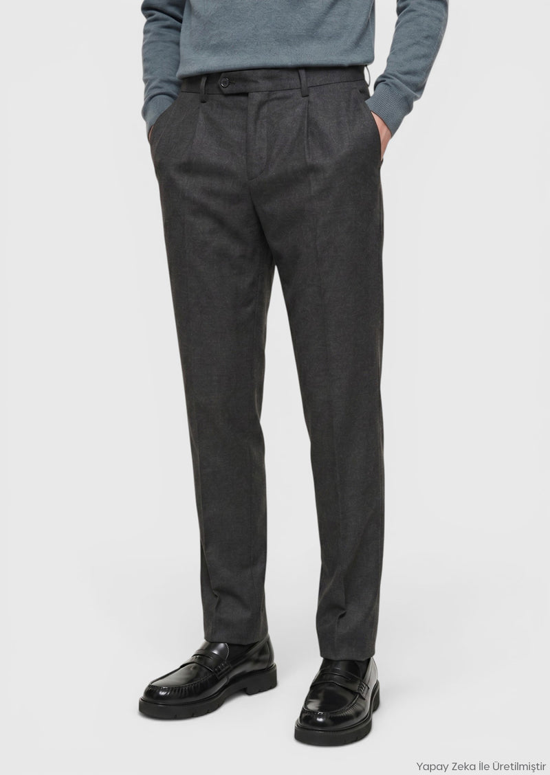Kahverengi Düz Dokuma Modern Fit Casual Pantolon