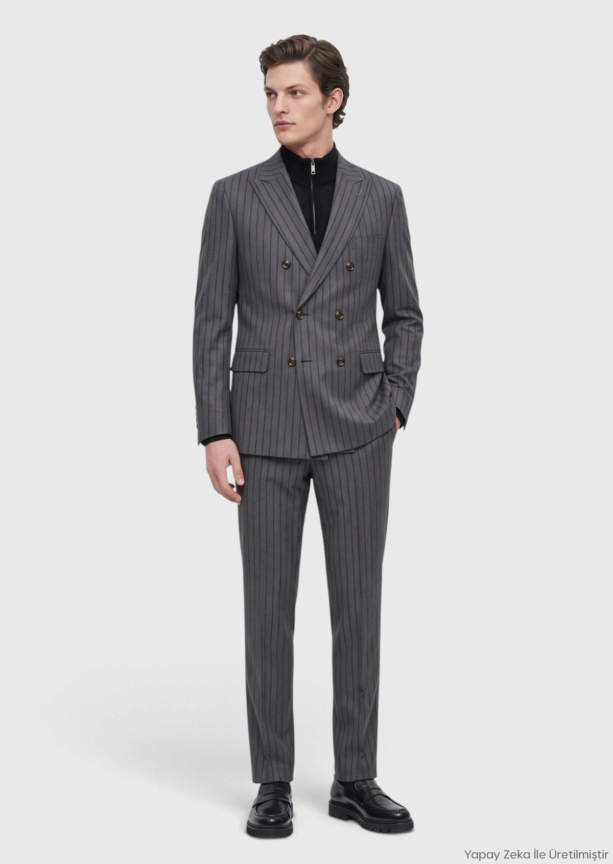 Koyu Gri Çizgili Zeroweight Slim Fit İpek Karışımlı Takım Elbise