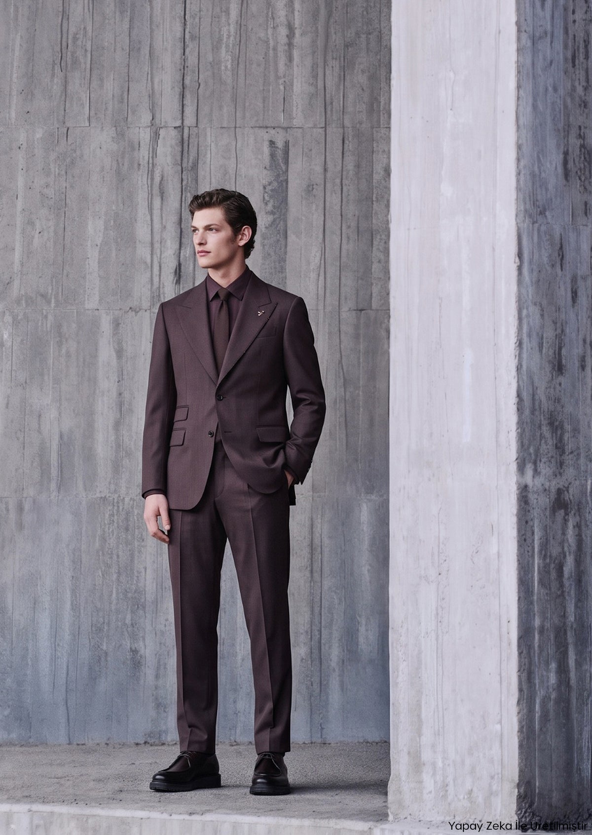 Bordo Düz Relaxed Fit %100 Yün Takım Elbise