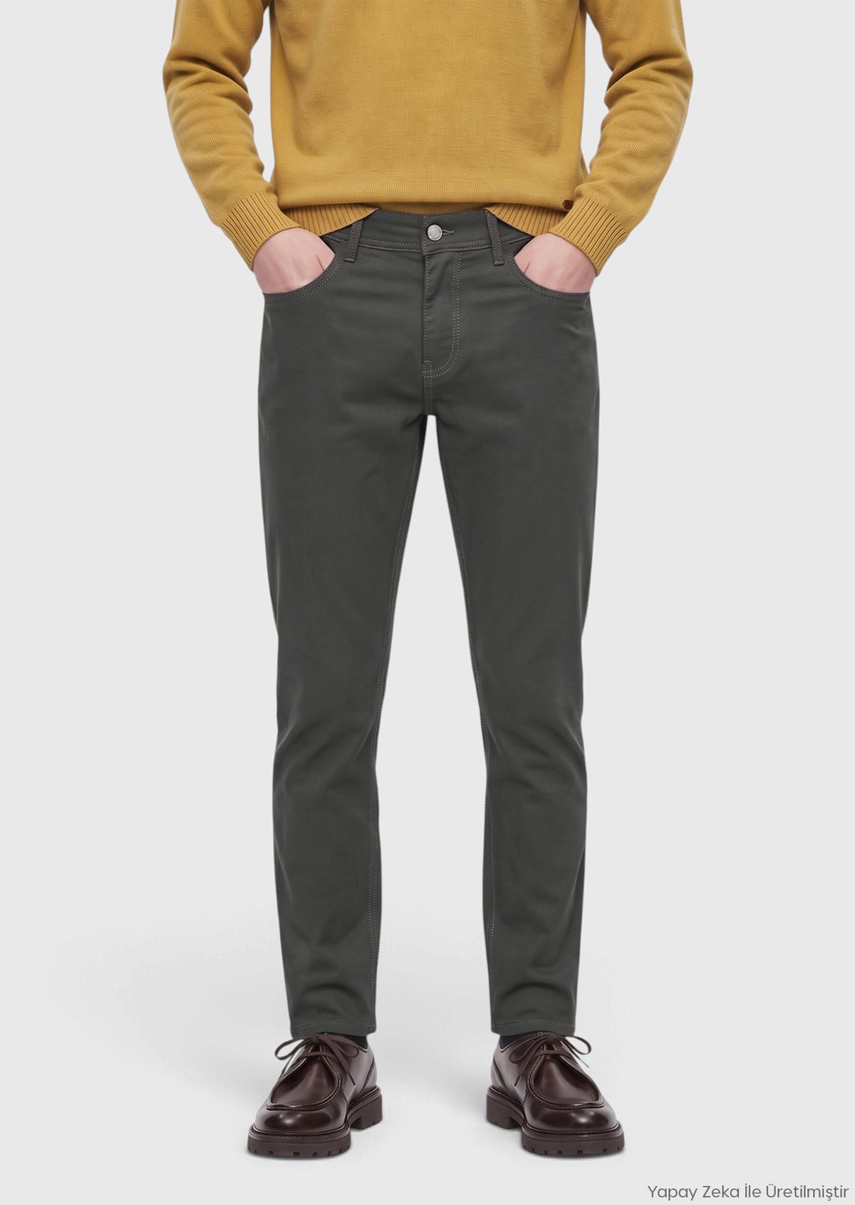 Yeşil Dokuma Regular Fit Casual Yün Karışımlı Pantolon