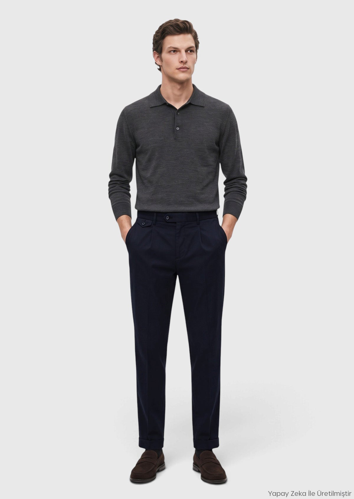 Lacivert Düz Dokuma Relaxed Fit Casual Pamuk Karışımlı Pantolon