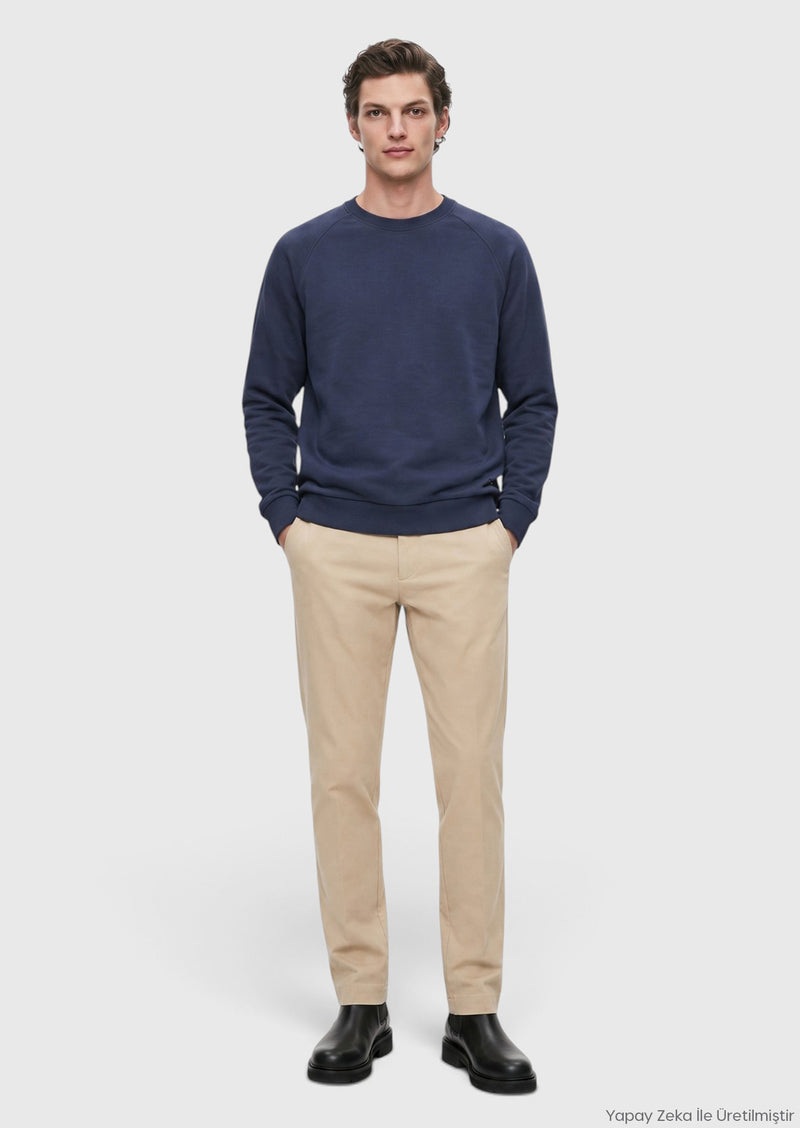 İndigo Bisiklet Yaka Düz Sweatshirt