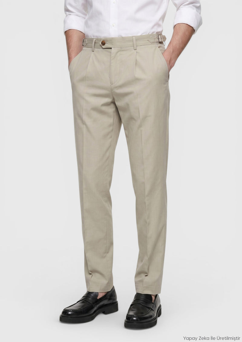 Açık Yeşil Düz Dokuma Regular Fit Casual %100 Pamuk Pantolon