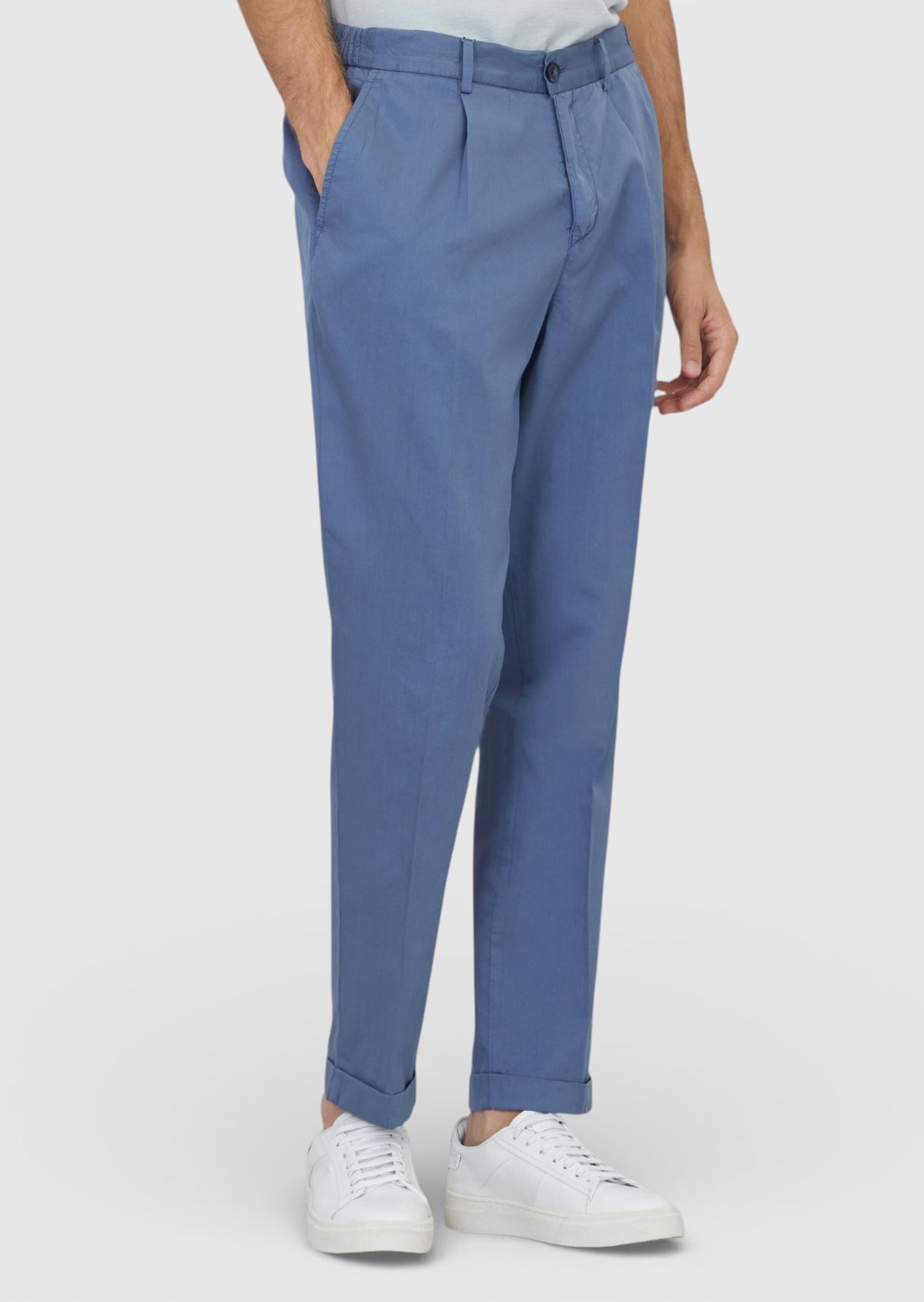 Açık Mavi Düz Dokuma Jogging Fit Casual İpek Karışımlı Pantolon