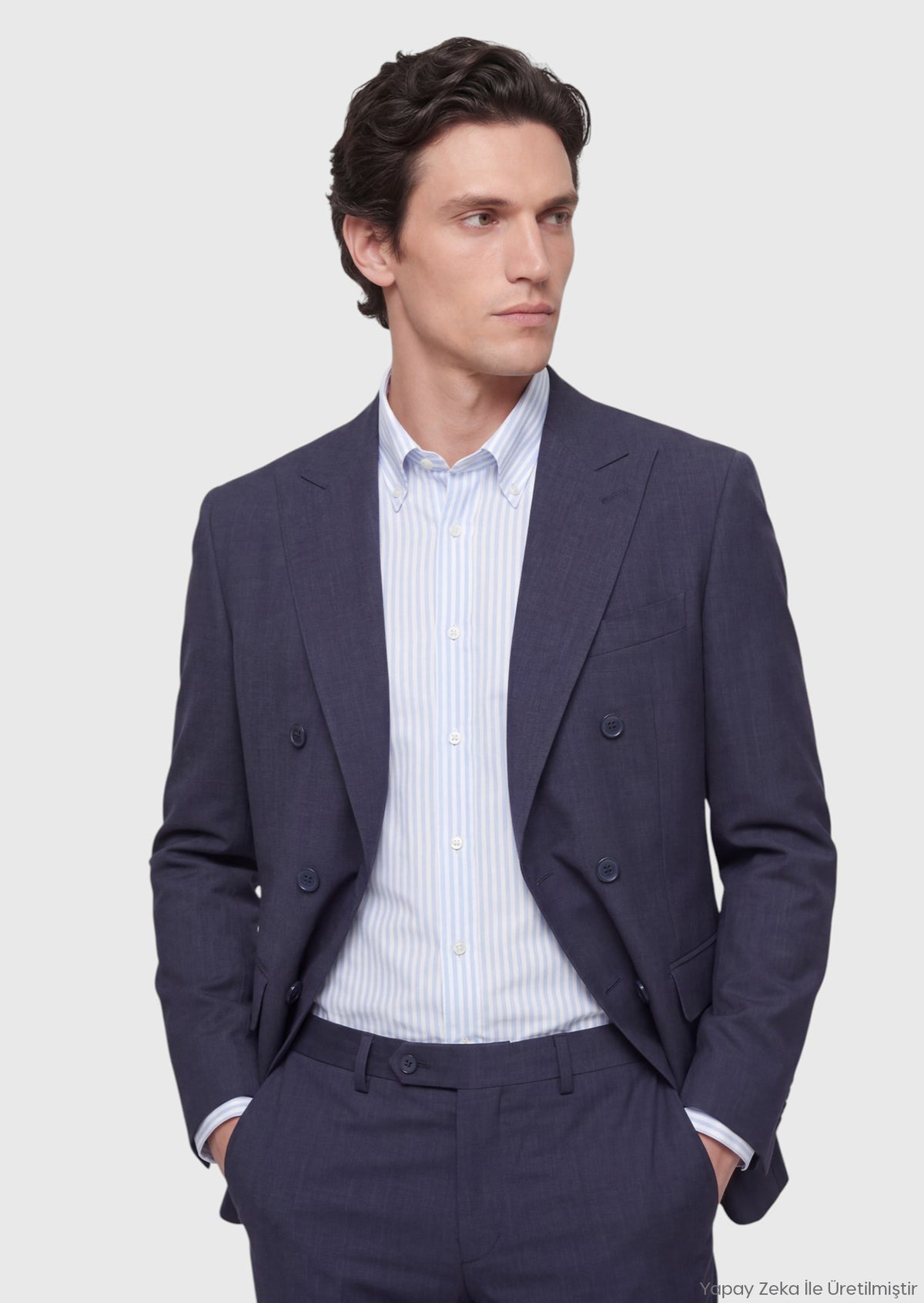 Açık Lacivert Düz Zeroweight Slim Fit İpek Karışımlı Takım Elbise