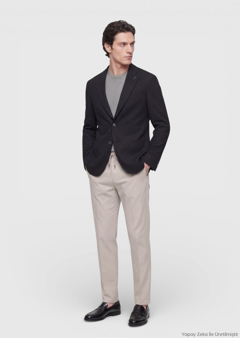 Siyah Shirt Shoulder Slim Fit %100 Pamuk Örme Ceket