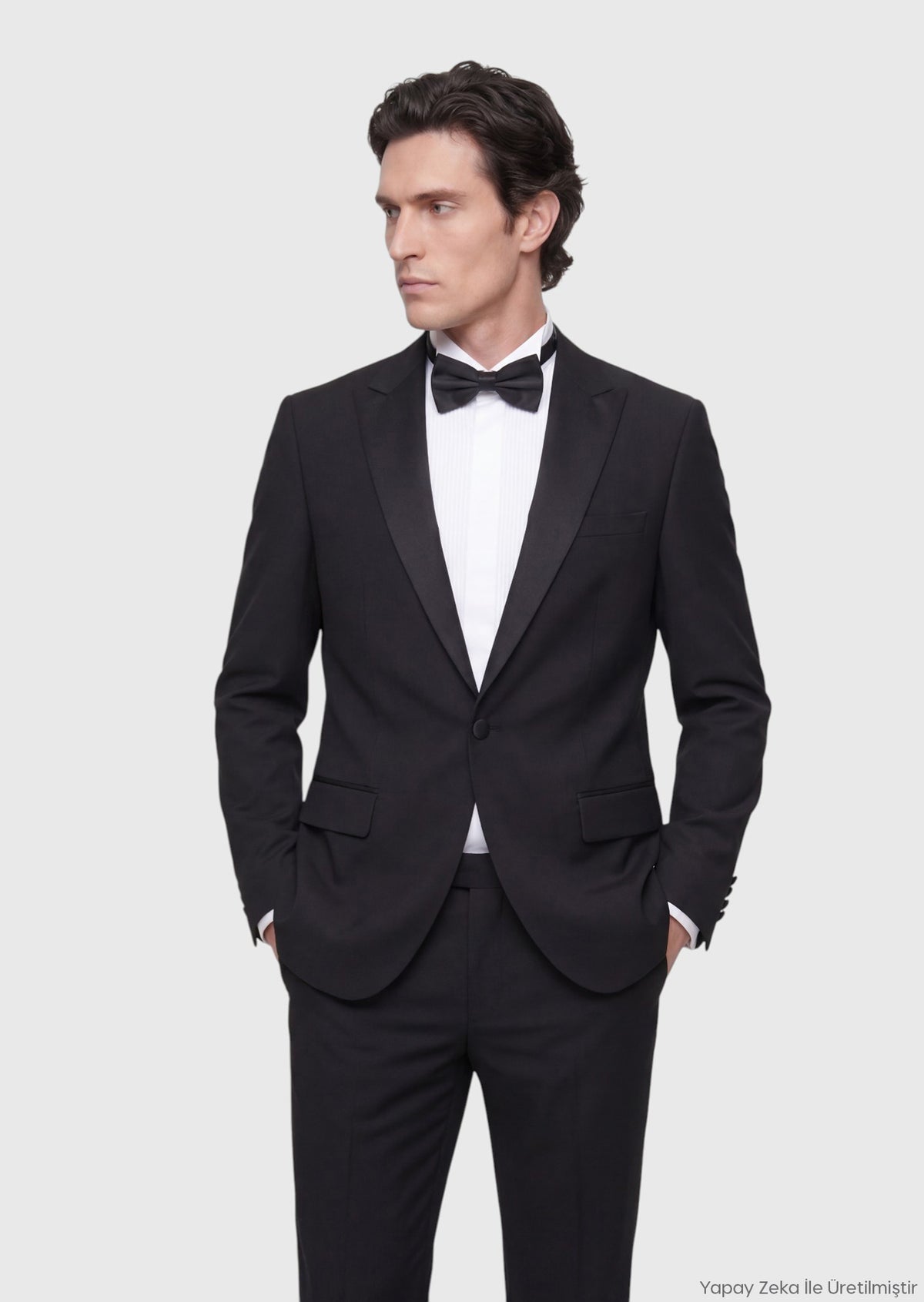 Siyah Düz Modern Fit Şal Yaka Dokuma Smokin Takım Elbise