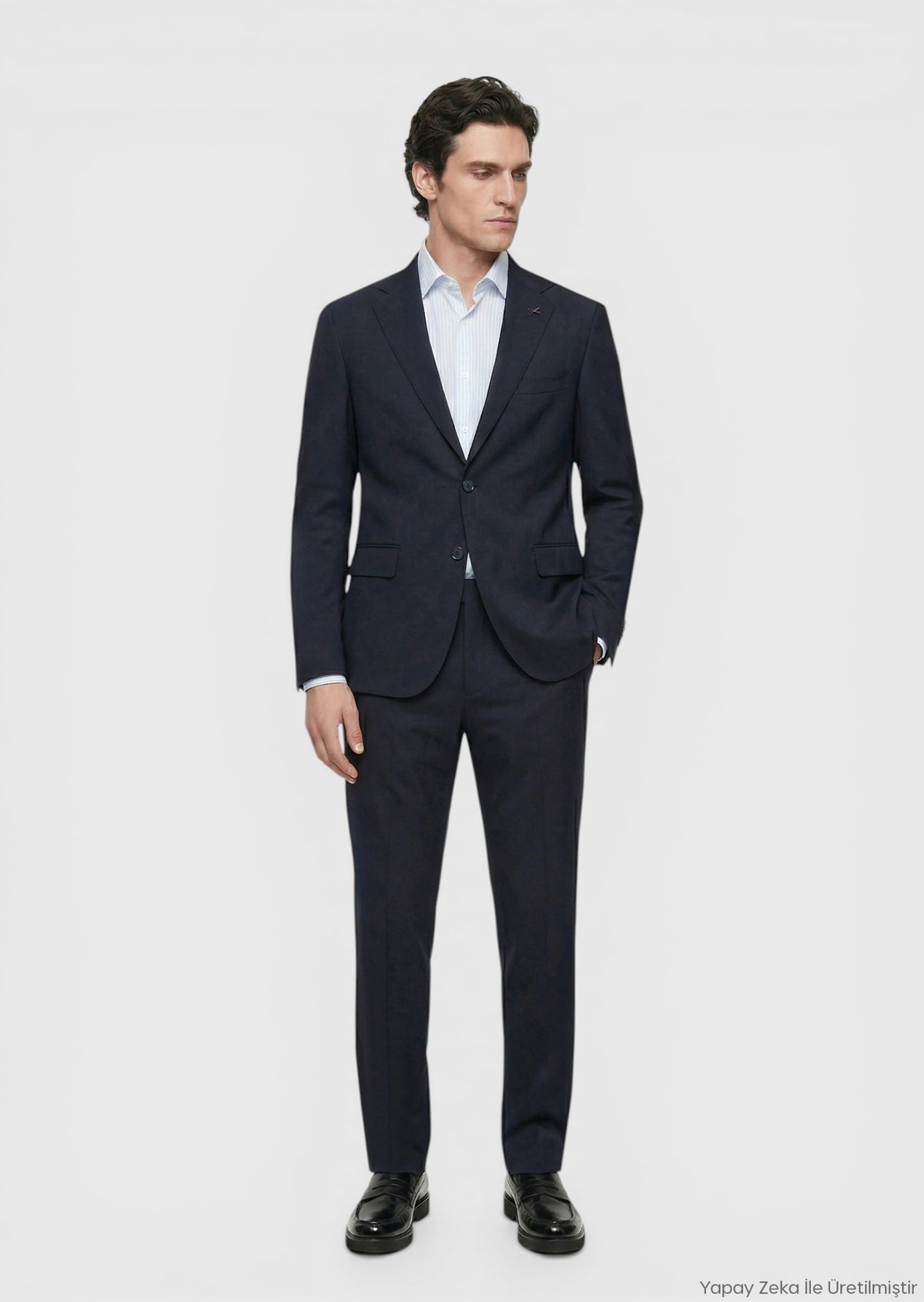 Koyu Lacivert Düz Zeroweight Slim Fit Yün Karışımlı Takım Elbise
