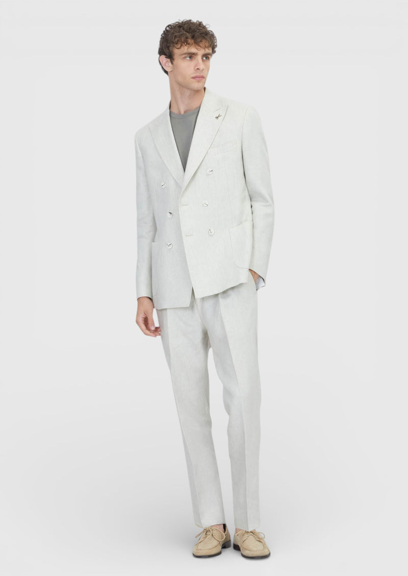 Bej Düz Zeroweight Slim Fit %100 Keten Takım Elbise
