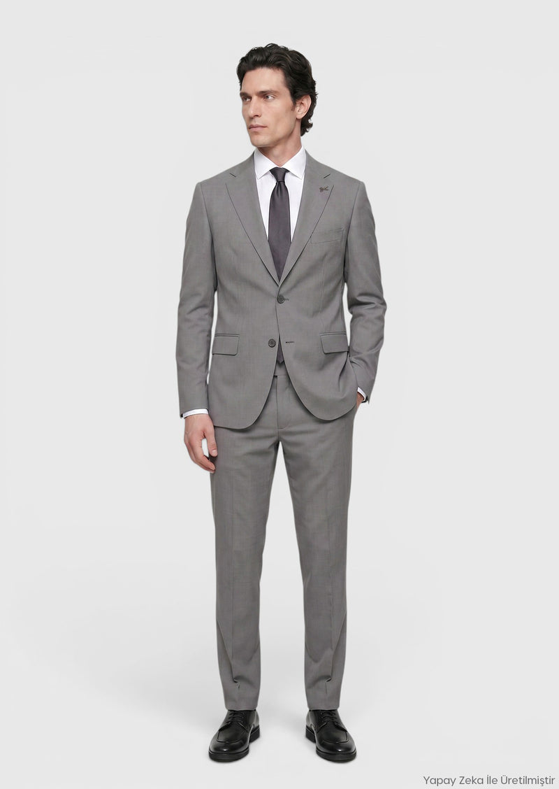 Koyu Gri Düz Zeroweight Slim Fit Yün Karışımlı Takım Elbise