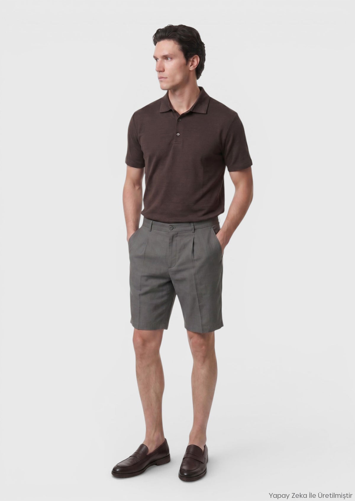 Açık Kahve Düz Dokuma Regular Fit Casual Keten Karışımlı Bermuda