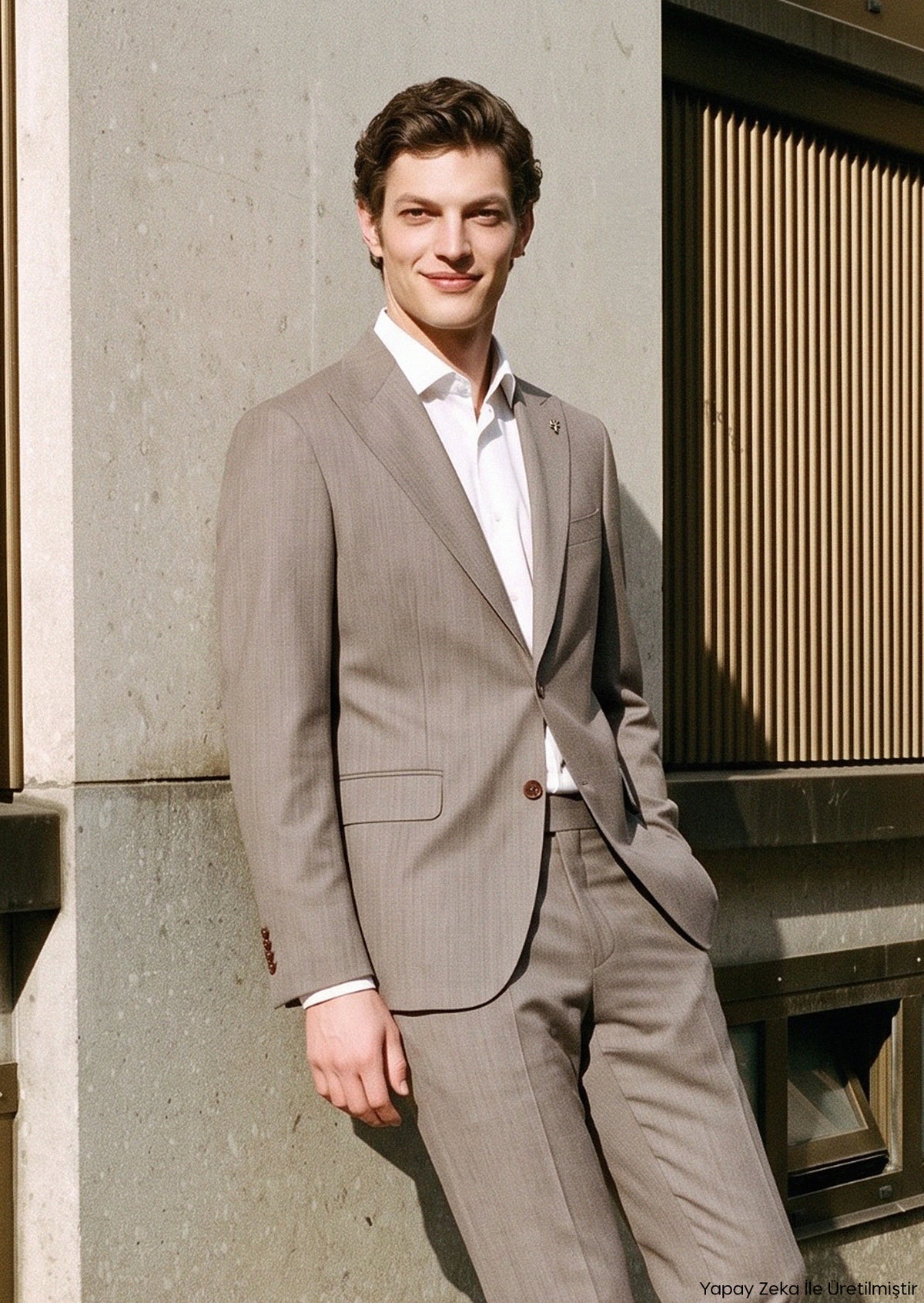 Vizon Desenli Zeroweight Slim Fit Yün Karışımlı Takım Elbise