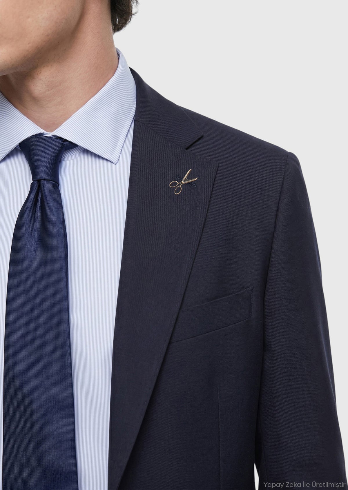 Lacivert Çizgili Modern Fit Yün Karışımlı Takım Elbise