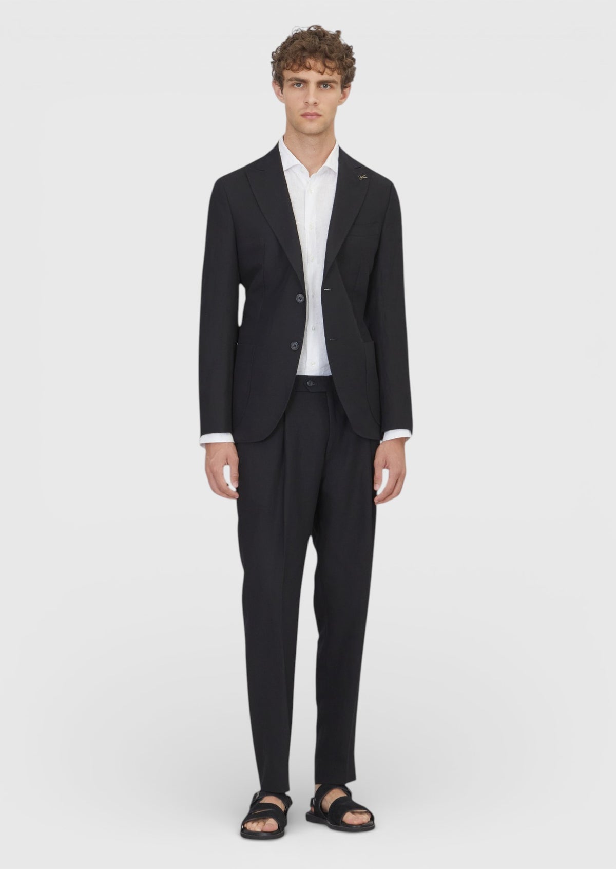 Siyah Düz Zeroweight Slim Fit Keten Karışımlı Takım Elbise