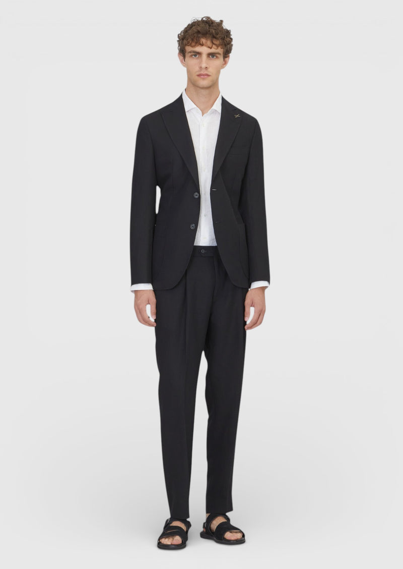 Siyah Düz Zeroweight Slim Fit Keten Karışımlı Takım Elbise