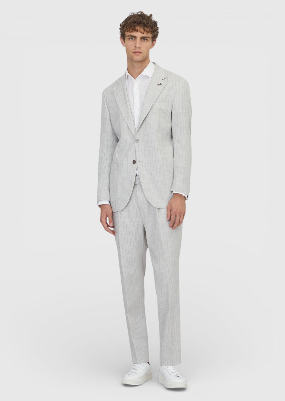 Açık Gri Çizgili Zeroweight Slim Fit Yün Karışımlı Takım Elbise