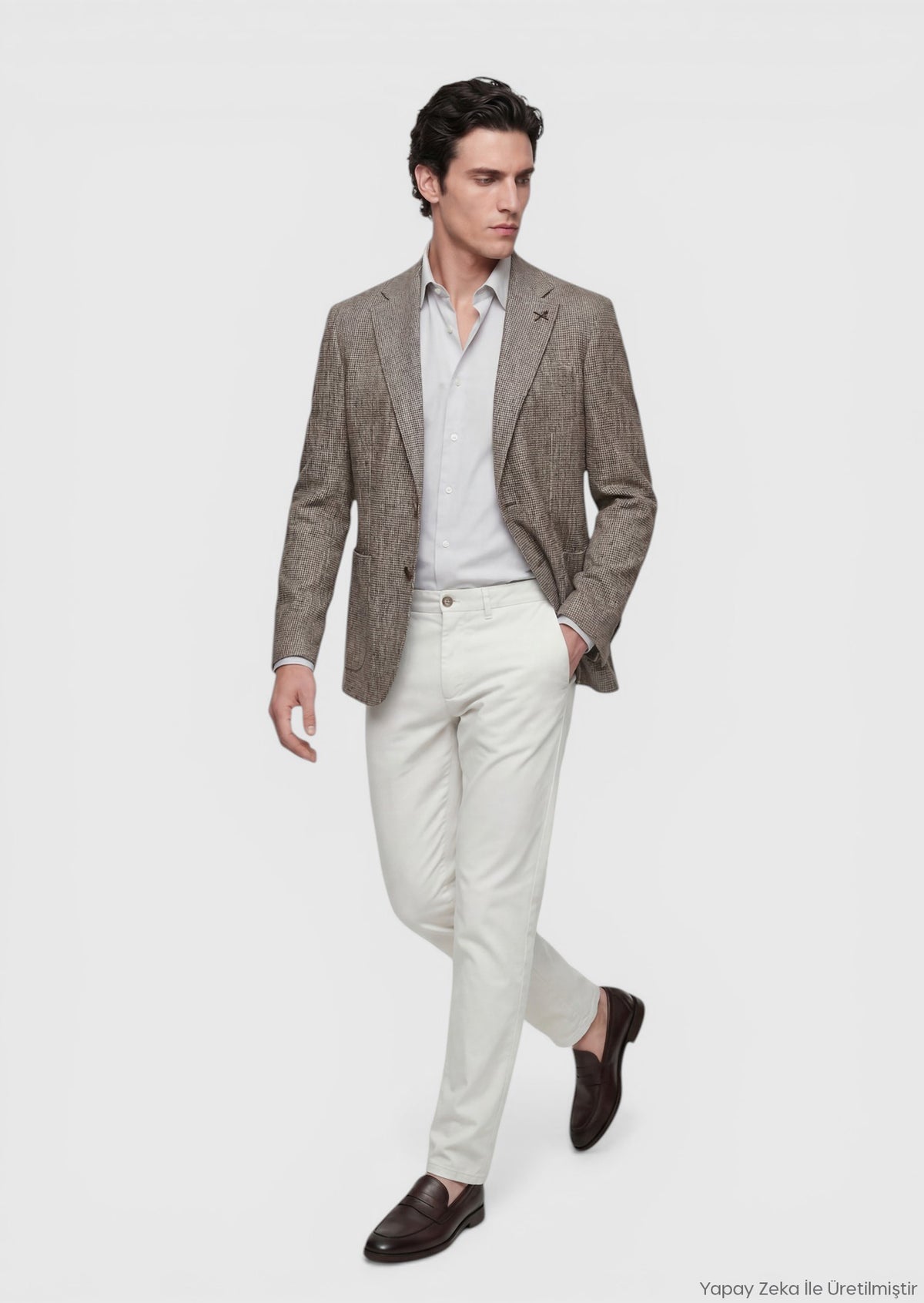 Açık Kahve Desenli Zeroweight Slim Fit Pamuk Karışımlı Ceket