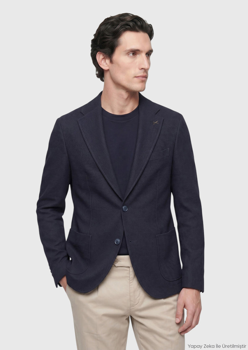 Açık Lacivert Shirt Shoulder Slim Fit Yün Karışımlı Ceket