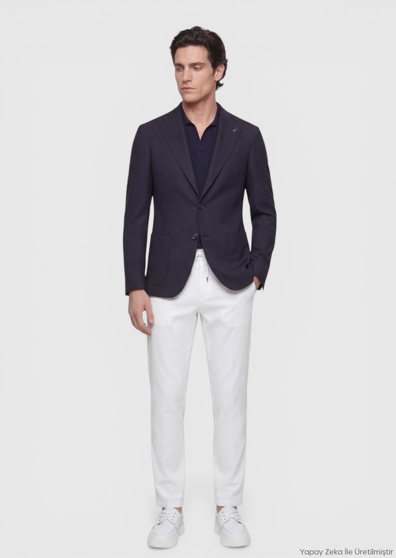 Lacivert Zeroweight Slim Fit Yün Karışımlı Ceket