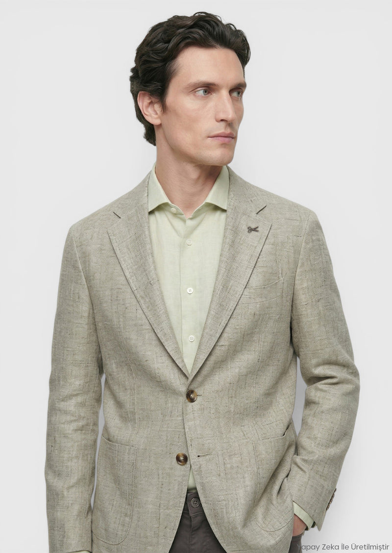 Açık Yeşil Desenli Shirt Shoulder Slim Fit Pamuk Karışımlı Ceket