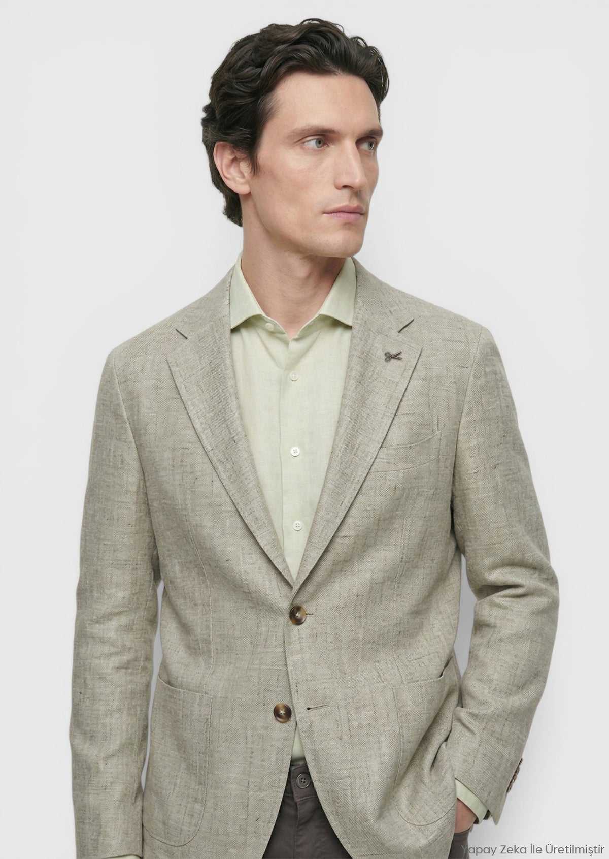 Açık Yeşil Desenli Shirt Shoulder Slim Fit Pamuk Karışımlı Ceket