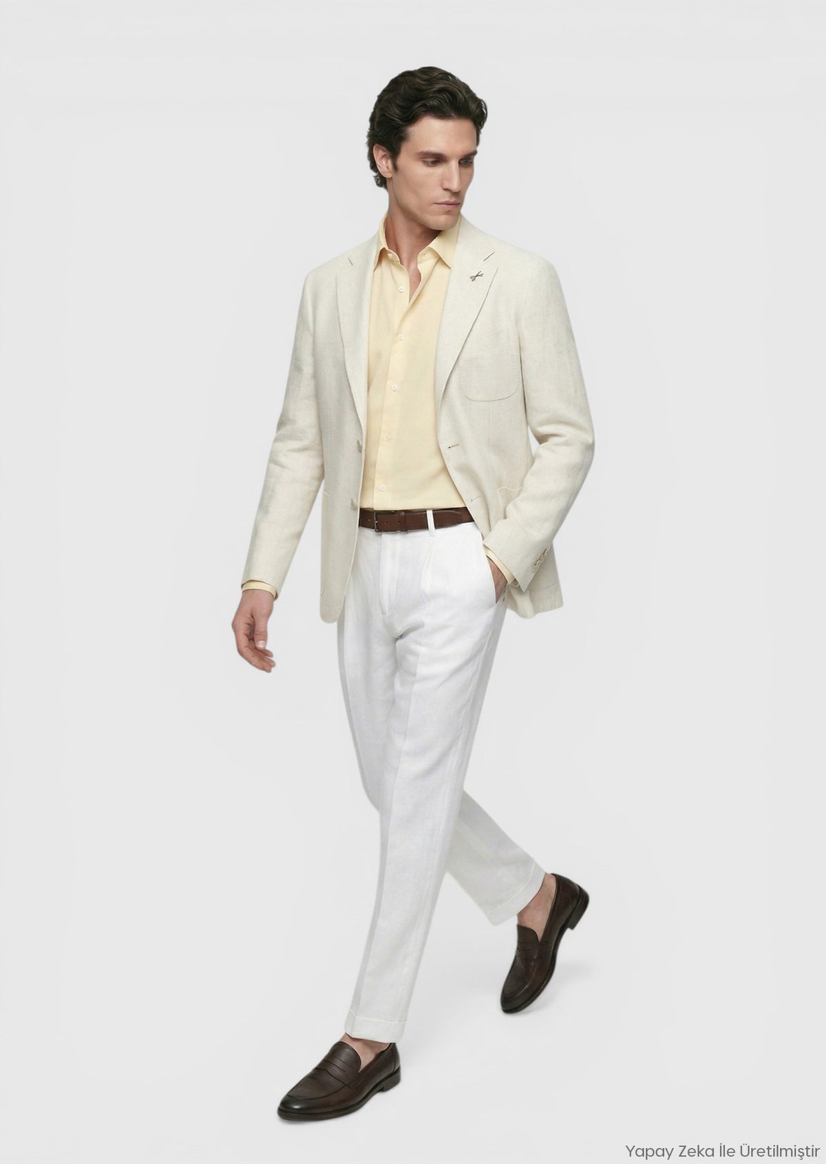 Bej Desenli Shirt Shoulder Slim Fit Pamuk Karışımlı Ceket