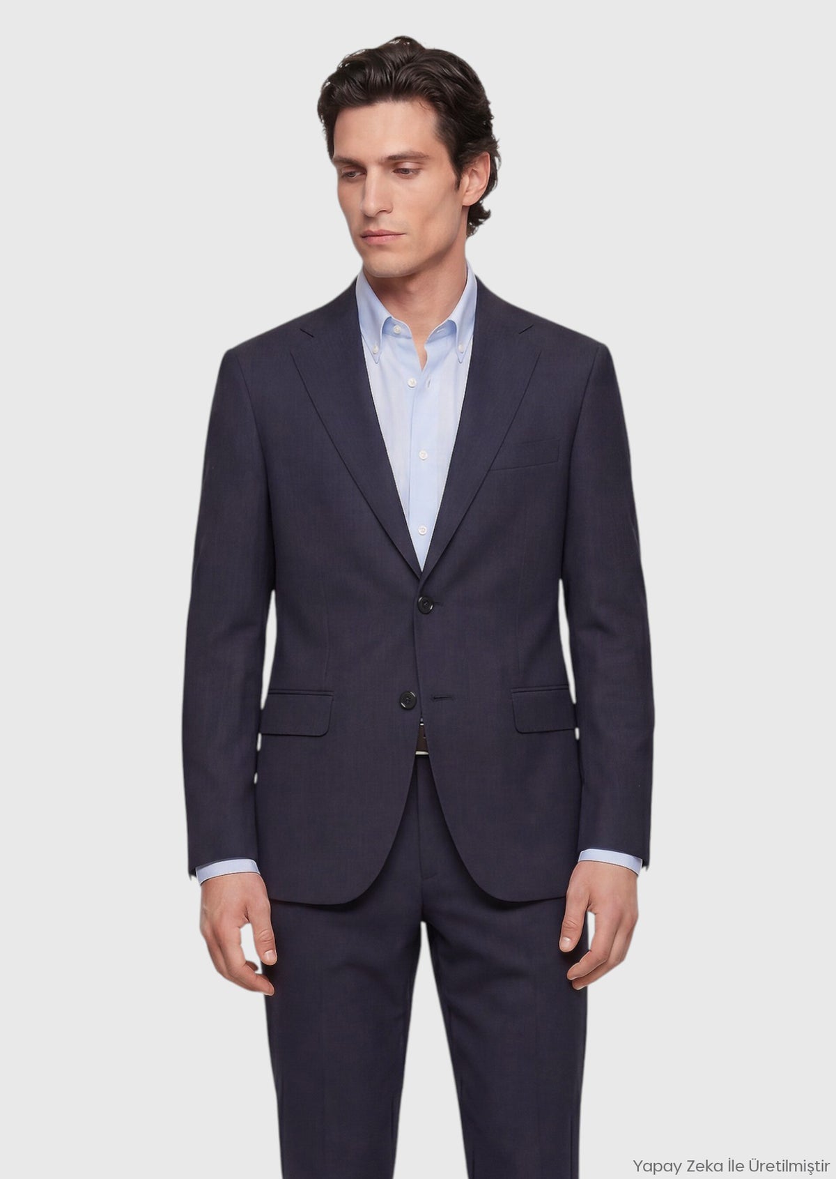 Lacivert Kareli Regular Fit %100 Yün Takım Elbise