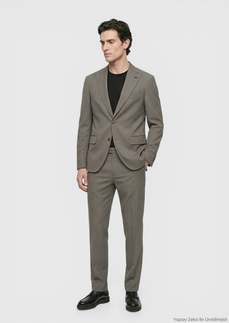 Kahverengi Düz Zeroweight Slim Fit Takım Elbise
