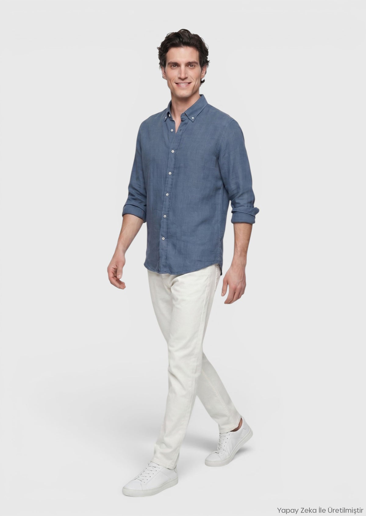 Petrol Düz Casual Fit Uzun Dokuma Casual %100 Keten Gömlek