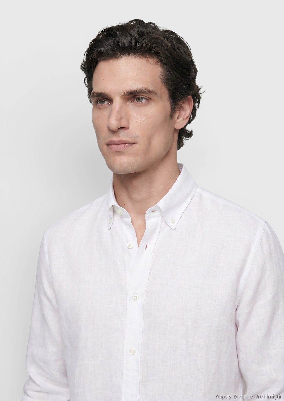 Beyaz Düz Casual Fit Uzun Dokuma Casual %100 Keten Gömlek