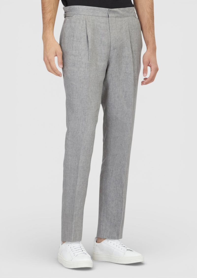 Gri Düz Dokuma Regular Fit Casual %100 Keten Pantolon